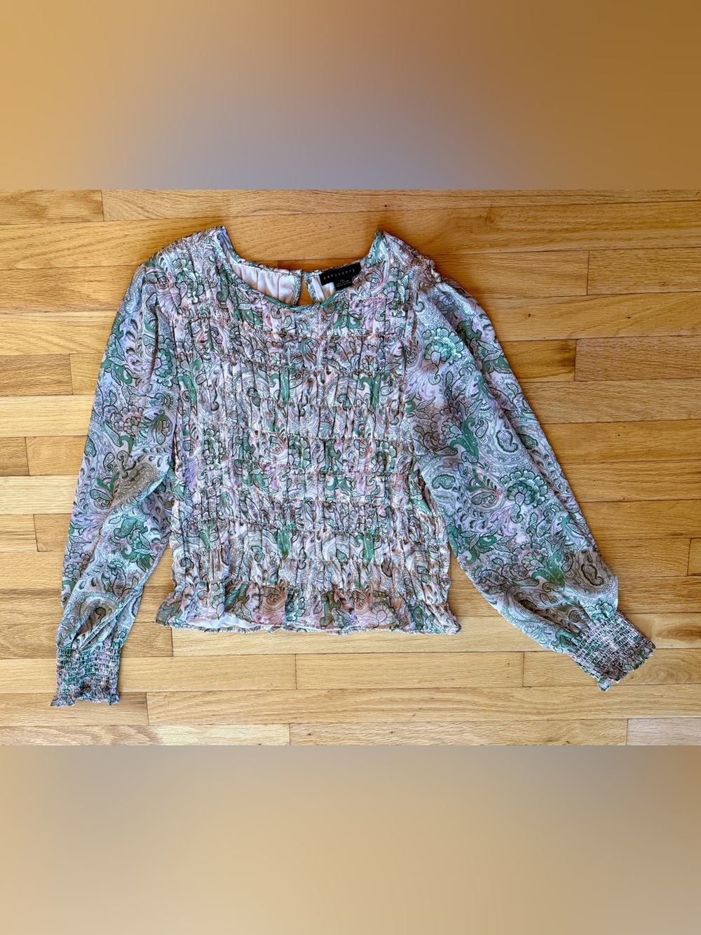 Sanctuary Smocked Paisley Blouse in Pink & Green Size XL